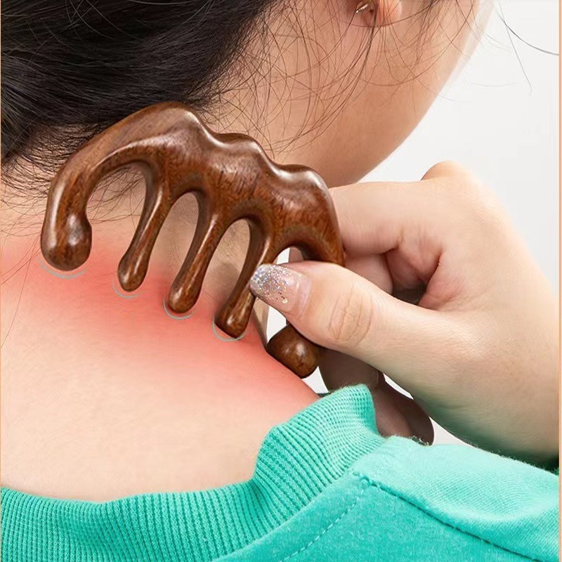 หวีนวดไม ้ จันทน ์ ห ้ าฟันหวีไม ้ Handleless การไหลเวียนโลหิตผมเรียบของขวัญวันแม ่