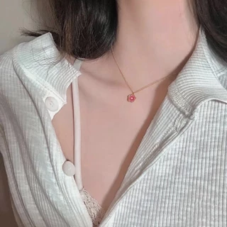 🌸ร้านไทยพร้อมส่ง🌸 สร้อยคอ จี้ดอกไม้ สร้อยสีทอง ลายสร้อยกระดูกงู มีเพชรตรงกลาง น่ารักๆ สไตล์เกาหลี N182