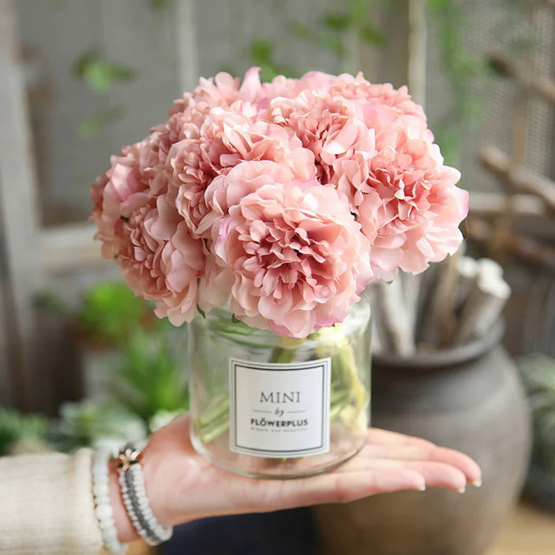 pink silk hydrangeas artificial flowers wedding flowers for bride hand silk blooming peony fake flow
