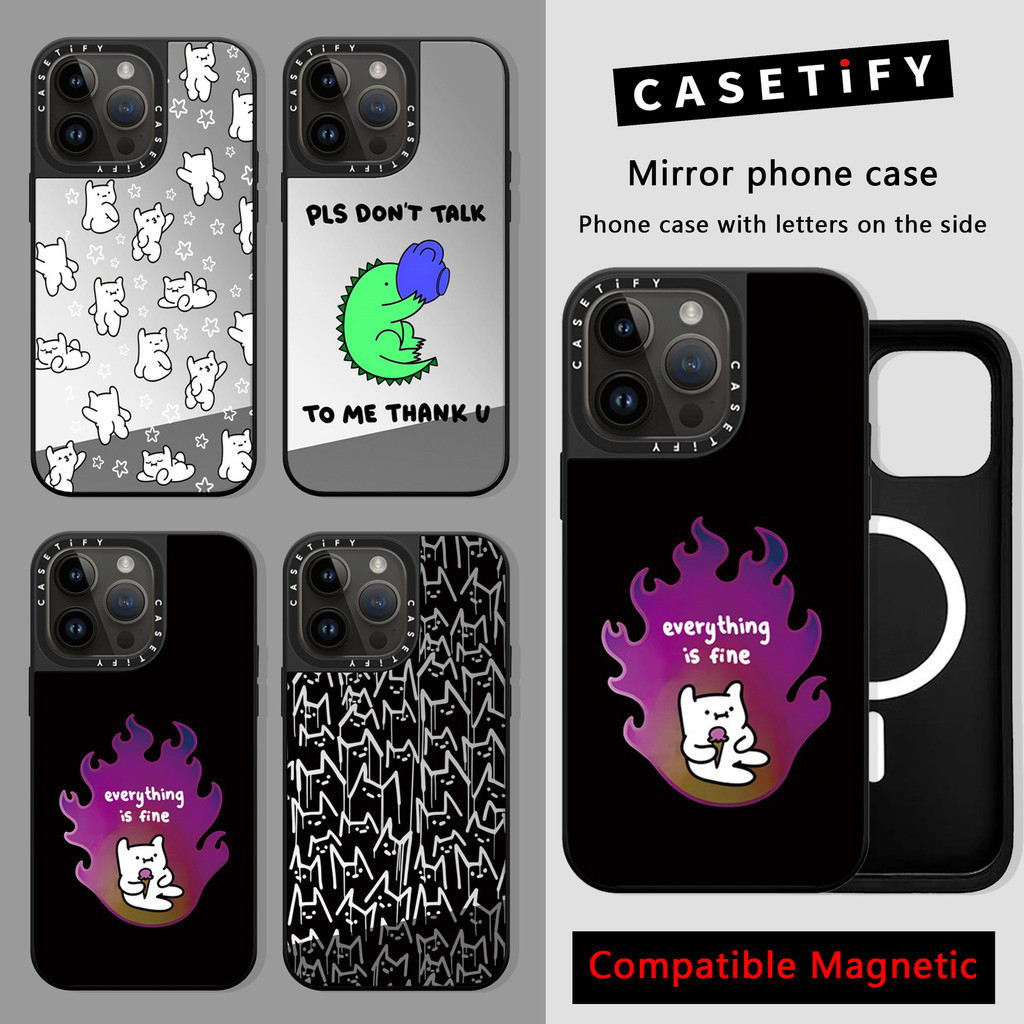 Coolman Pointed Cat casetify Mirror Magnetic Phone Case เหมาะสําหรับ iPhone15ProMax ใช ้ งานร ่ วมกับ iP15Pro เคสโทรศัพท ์ เหมาะสําหรับ iPhone11 12 13 14ProMax 13Promax 14 Plus 15 Plus เคสโทรศัพท ์ แม ่ เหล ็ ก