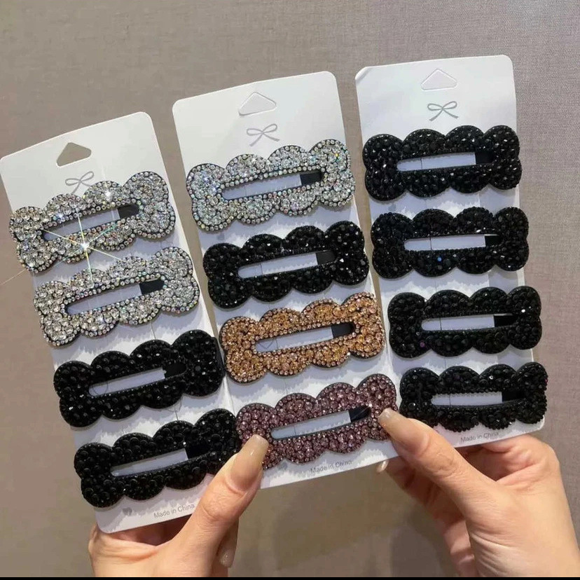 เวอร ์ ชั ่ นเกาหลีสไตล ์ ใหม ่ Wave Square Full Diamond Hair Clip Side Temperament BB Clip
