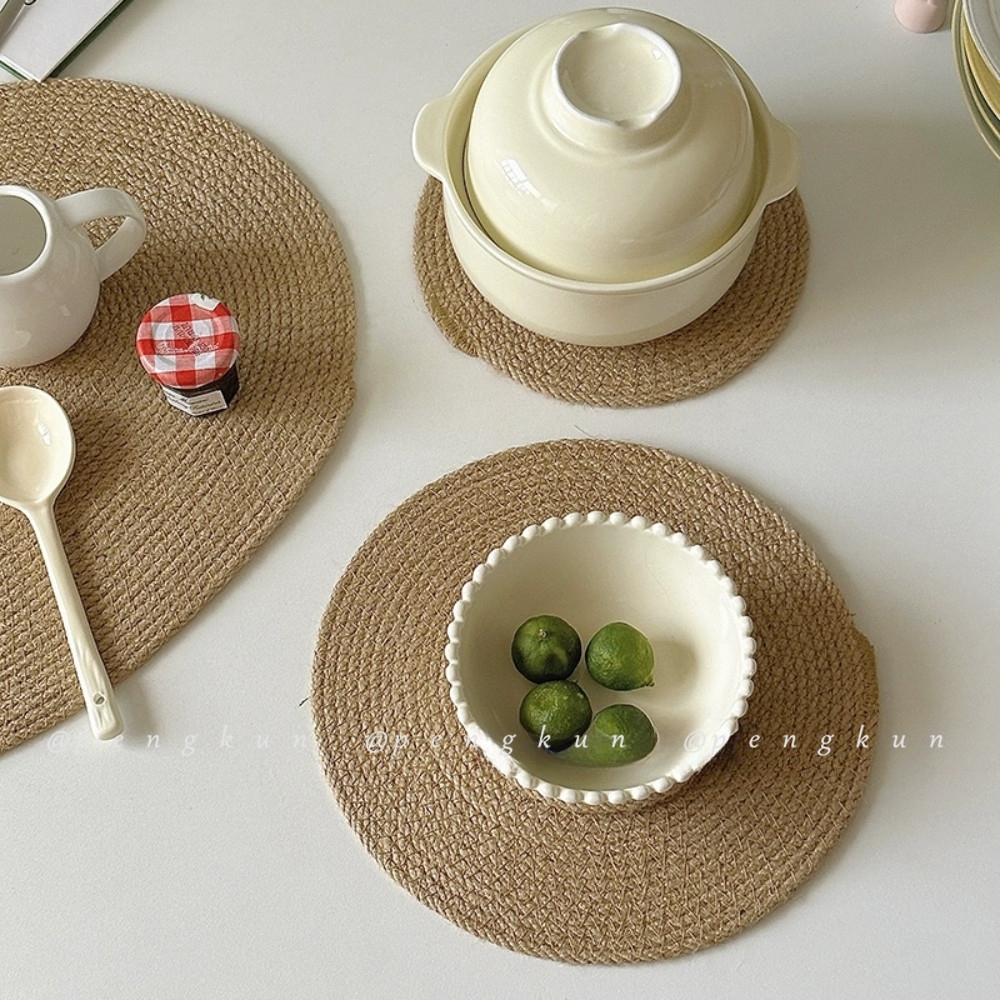 ผ้าลินินสไตล์ญี่ปุ่นทอ Placemat โต๊ะอาหาร Insulated Mat หม้อชาม Mat ฉนวนกันความร้อน Anti - ลวกขนาดใหญ่ผ้าลินินทอ