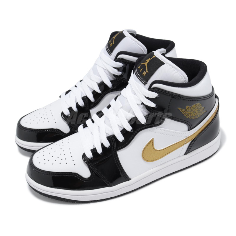 Nike Air Jordan 1 Mid SE AJ1 Black Metallic Gold รองเท ้ าลําลองผู ้ ชาย 852542-007 Lujx