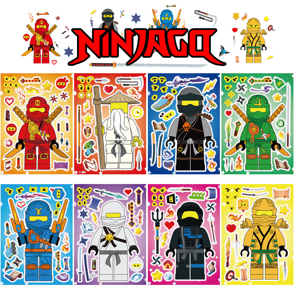 8 ชิ้นการ์ตูน Ninjago: Masters of Spinjitzu Series สติกเกอร์ปริศนาเด็ก Interactive ตกแต่งสติกเกอร์ใบหน้าสติกเกอร์รางวัล