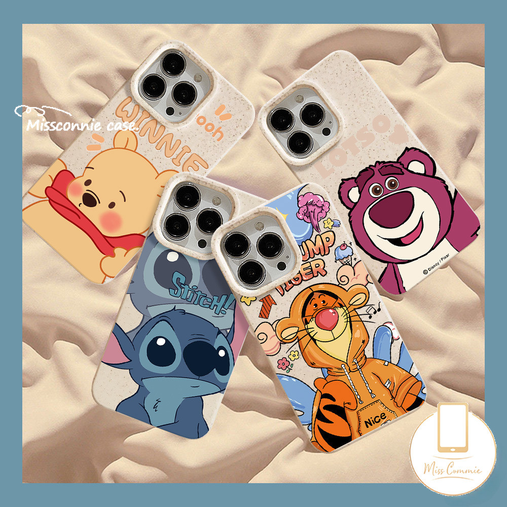 น่ารักการ์ตูนstitch TiggerสําหรับIPhone 11 15 14 12 13 Pro MAX 7plus XR X 7 15 6 6S 8 Plus XS MAX SEน่ารักสตรอเบอร์รี่หมีวินนี่เดอะพูห์Degradableกรณีล็อตโซ่