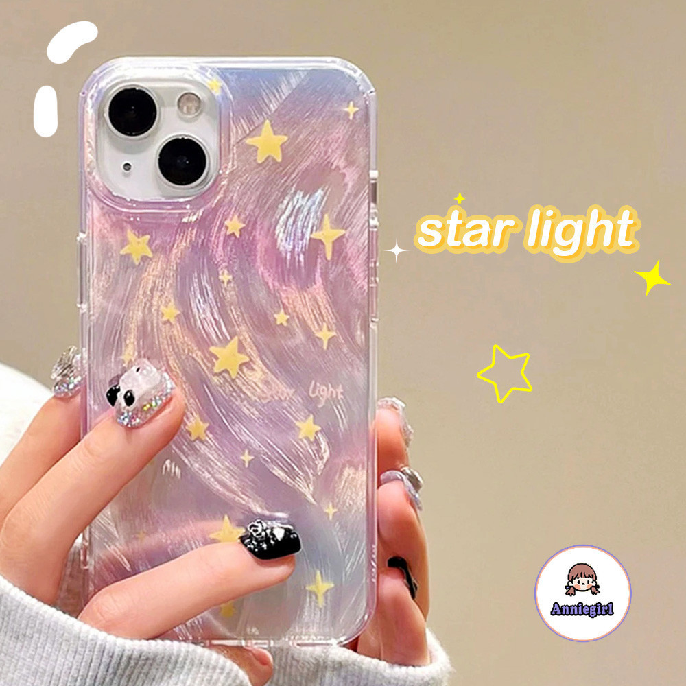 เกาหลี Star เลเซอร์ไล่โทนสีเคสโทรศัพท์สําหรับ Iphone 11 15 14 Pro Max 12 13 Promax Feather เส้นด้าย Smooth Scratch-proof Soft IMD โทรศัพท์ปกหลัง