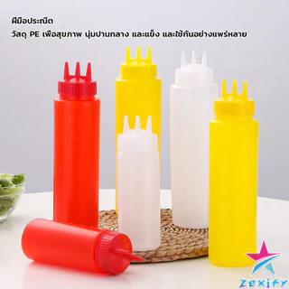 ZXF ขวดน้ำสลัด ขวดบีบซอสพลาสติก ขวดแยม 3 รู ฝาครอบ Condiment Squeeze Bottles