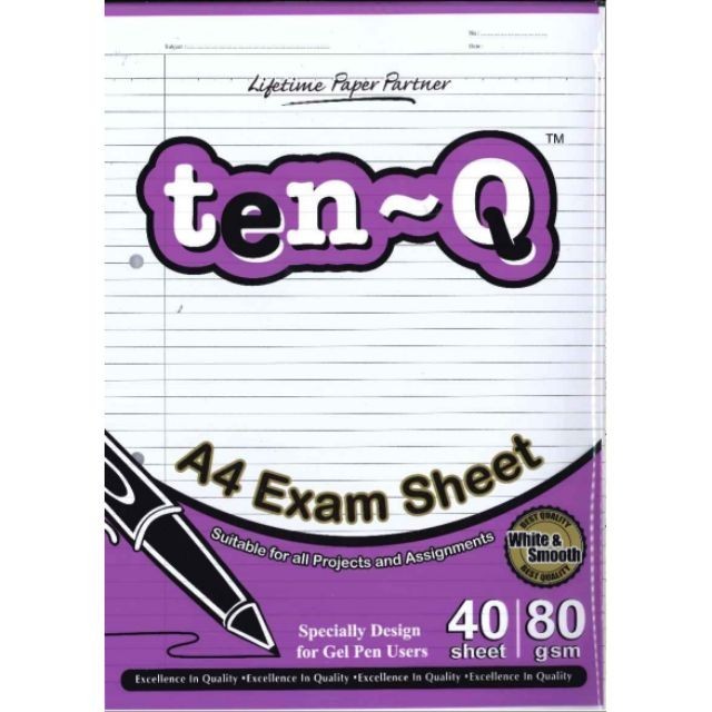 แผ่นเสริม TEN-Q A4 80GSM 40S (TQ 0619)
