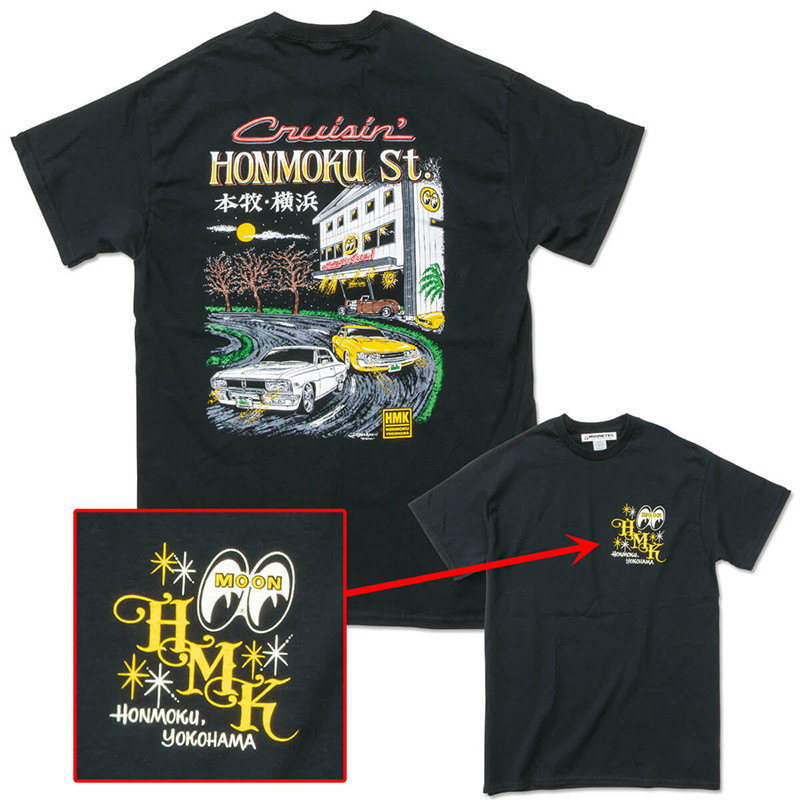 ((คลังสินค้าพร้อม) Mooneyes สไตล์ญี่ปุ่น Benmu Street Retro ไฟหน้ารถจักรยานยนต์ผู้ชายผู้หญิงอินเทรนด์เสื้อยืด All-Match พิมพ์