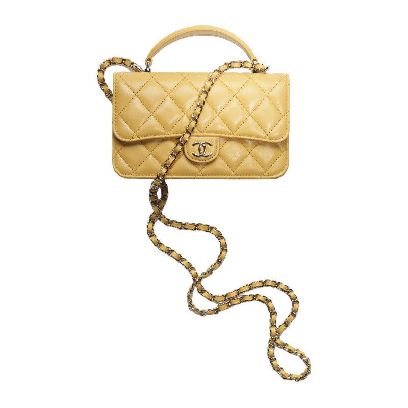 Chanel/Chanel women's bag Pochette yellow sheepskin diamond patterned classic casual shoulder crossbody