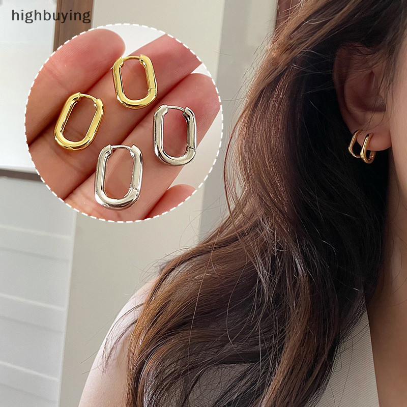 [ซื้อสูง] แฟชั่นสีทองเรขาคณิต U-Shape Hoop ต่างหูสําหรับผู้หญิงผู้ชาย Punk Hip-Hop โลหะรอบวงกลมต่างหูเครื่องประดับสต็อกใหม่