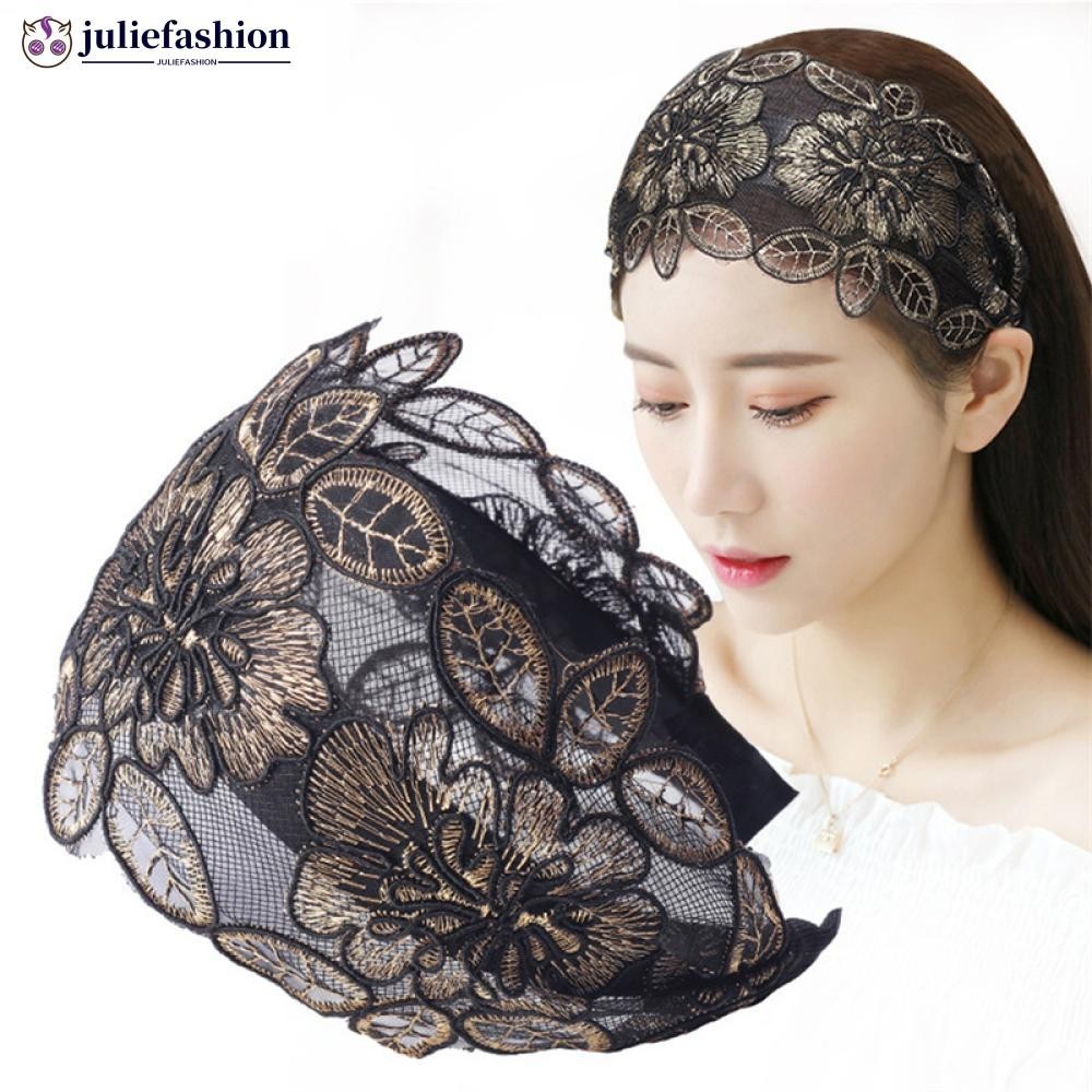 Juliefashion ผู ้ หญิงปีกกว ้ างลูกไม ้ ผม Hoop ลื ่ นแถบคาดศีรษะ All-match Temperament Simple อุปกรณ ์ เสริมผม E1J8