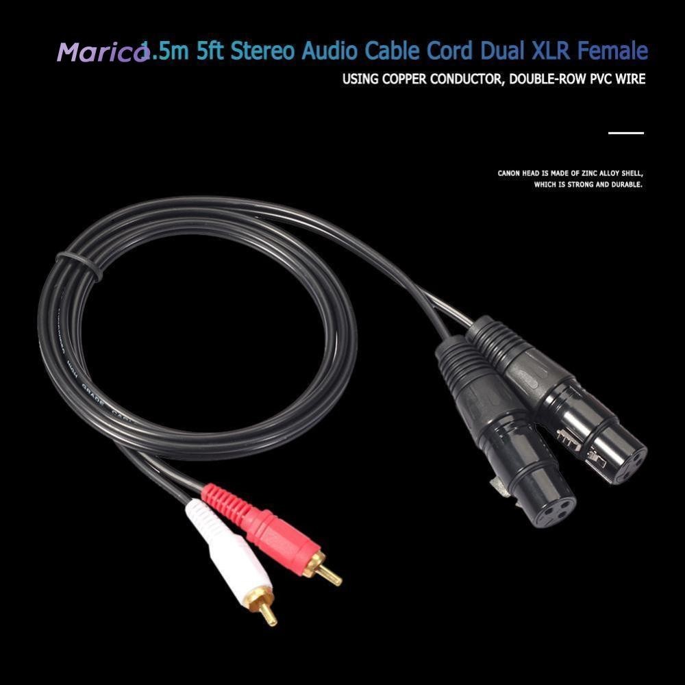 1.5m 5ft สเตอริโอ Dual RCA ชาย Plug to Dual XLR หญิงสายสัญญาณเสียงสายไฟ [Marico.th ]