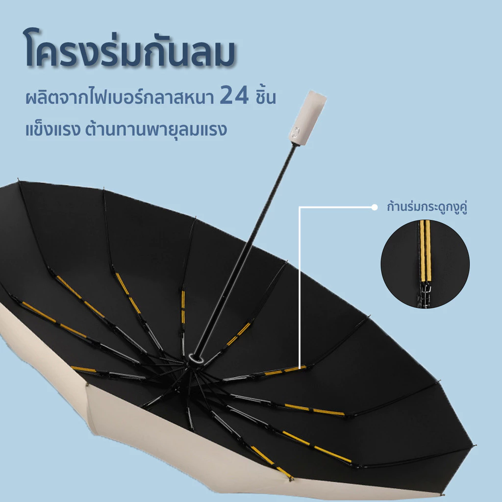 ร่มอัตโนมัติ สีพื้น กันฝนกันแดด กันUV น้ำหนักเบา thumbnail 6