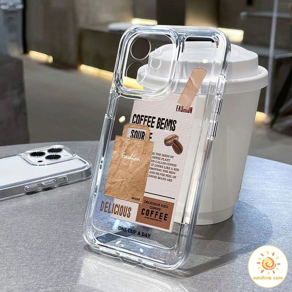 เคสโทรศัพท์แบบใสลายเมล็ดกาแฟ ไอโฟน11 For iPhone11 12 13 14 15Pro MAX X XS 6 7 8Plus SE2020เคสโทรศัพท์