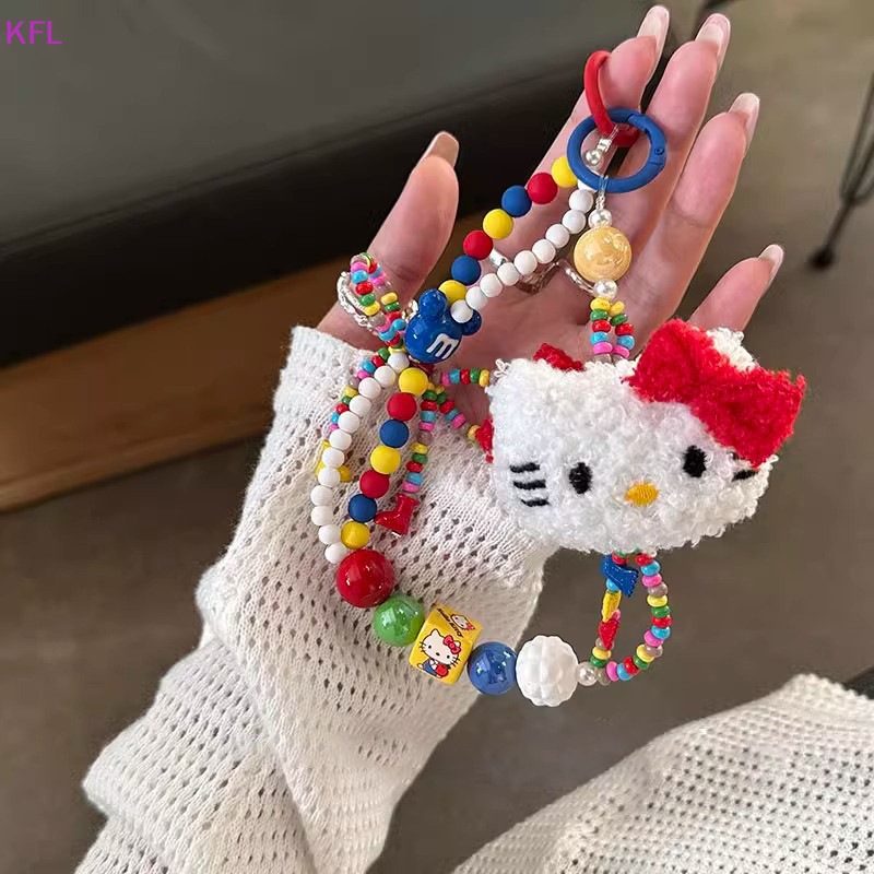 (KFL) น่ารัก Sanrio Plush ผิวสีดํา Hello Kitty ลูกปัดที่มีสีสัน Key Chain เคสโทรศัพท์ Lanyard กระเป๋าจี้ Kawaii สาวหัวใจอุปกรณ์เสริมของขวัญขายร้อน