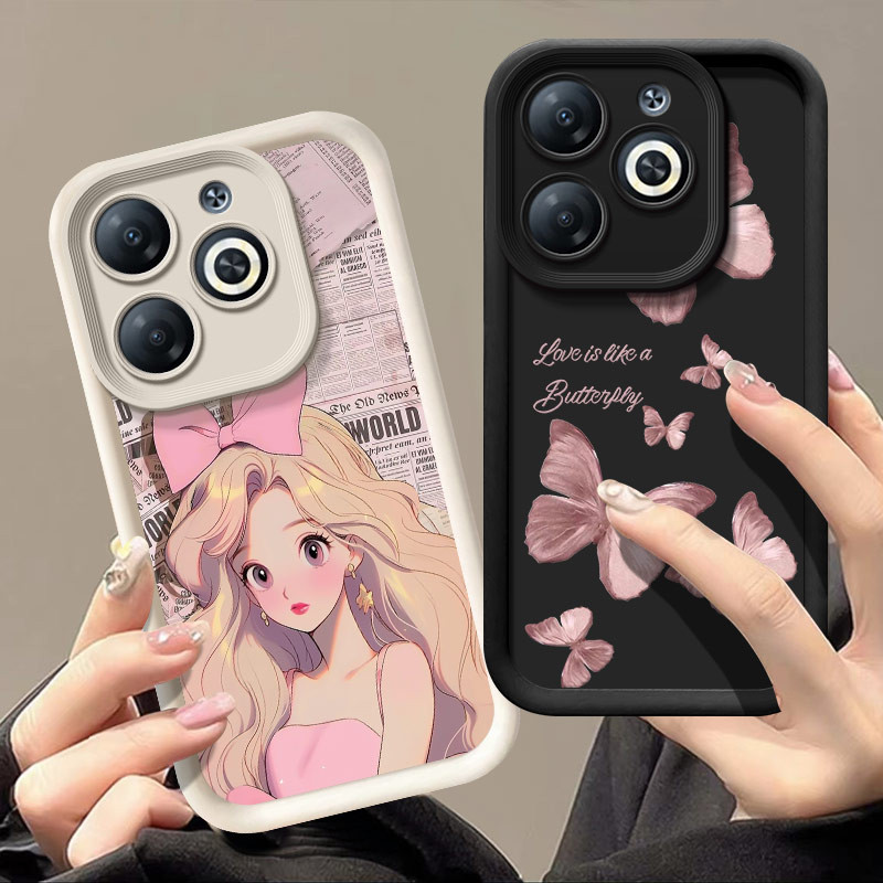 เคส Infinix Smart 8 Hot 40i Tecno Spark 20 20c Go2024 Pop8,สไตล์สาวผีเสื้อสีชมพูและ Cool Boy Spider-Manเคสโทรศัพท์,High Edge กล้องป้องกันเคสโทรศัพท์ KLQTY