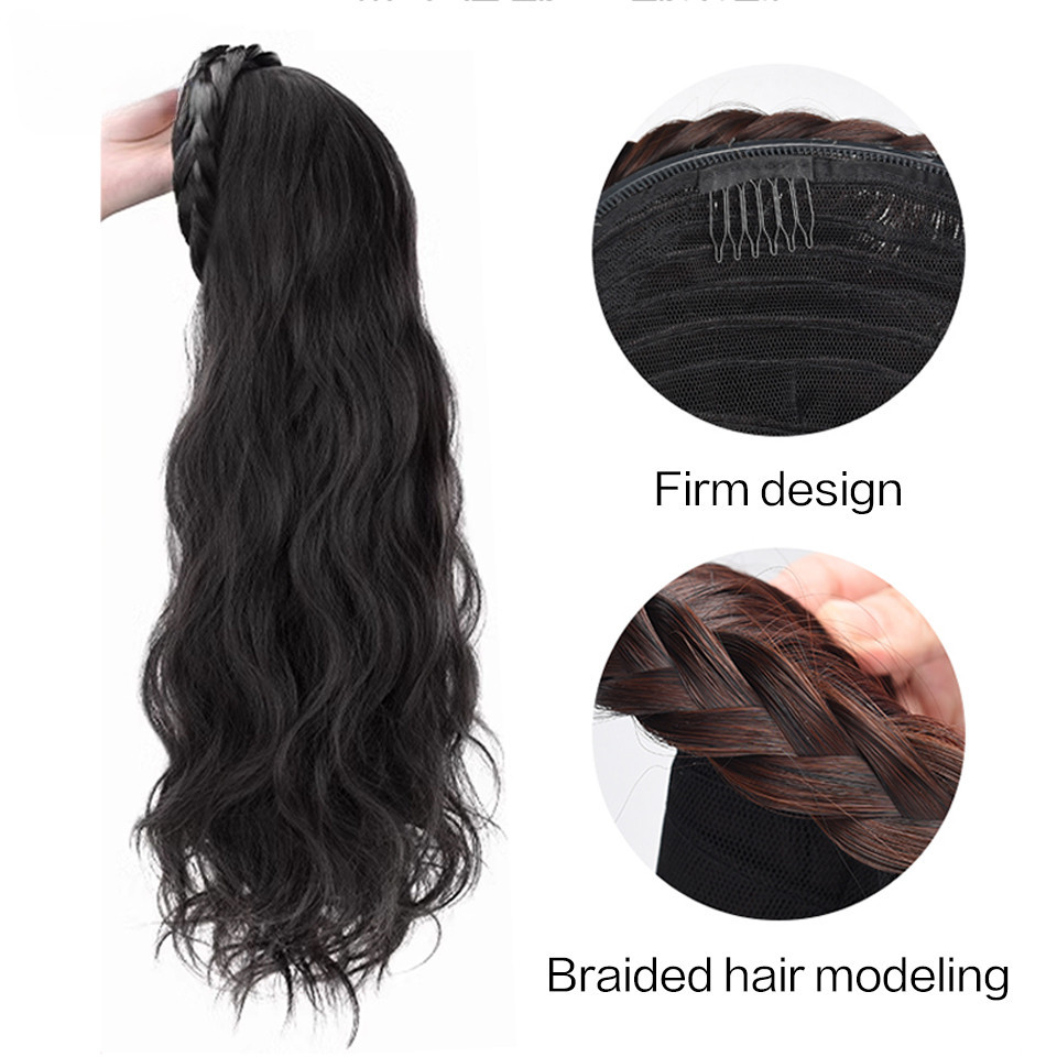 ผู ้ หญิงสําหรับต ่ อวิกผมแป ้ งทอด Twists braid วิกผม Fishbone ถักเปียที ่ คาดผมครึ ่ งหัวสไตล ์ ผมบางและหยิก - รูปที่ 4