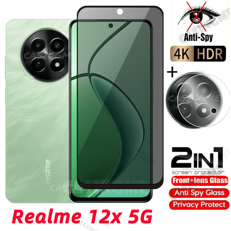 Realme 12x 5G 2024 คลุมทั้งหมดตัวป้องกันหน้าจอส่วนตัว Anti-Spy สําหรับ Realme 12x Realme12x 12 x + 12 + 12xRealme 5G 4G 2024 กระจกนิรภัย Anti Peek ฟิล์มความเป็นส่วนตัว