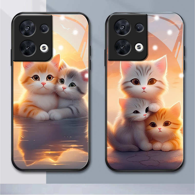 แมวน่ารัก oppo reno แก้วเคสโทรศัพท์ reno8 5G reno3 4G reno5F 4f 4z 2f 2z 3pro reno4 4pro 5 5 5pro 5z