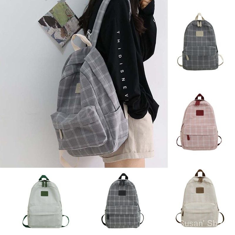 School Bag Korean Style Canvas Student Backpack Striped Bagpack Girl Boy Travel Rucksack