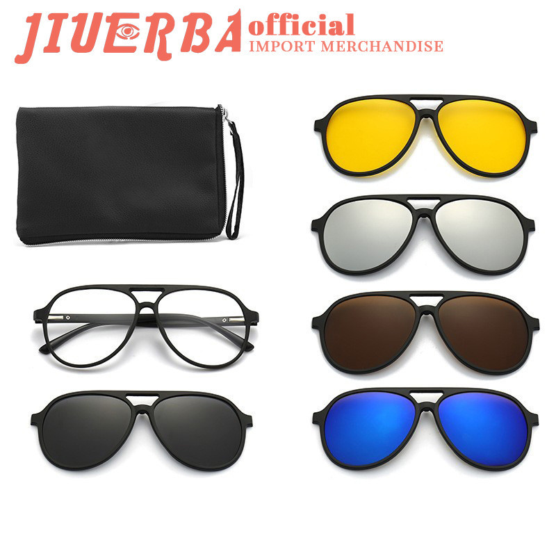 JIUERBA แว่นตากันแดดโพลาไรซ์กระจกแขนแม่เหล็กใหม่สําหรับผู้ชายและผู้หญิงที่ขับรถแว่นตามองกลางคืนสําหรับผู้ชายและผู้หญิงแว่นกันแดดกลางแจ้งพร้อมคลิปแม่เหล็ก
