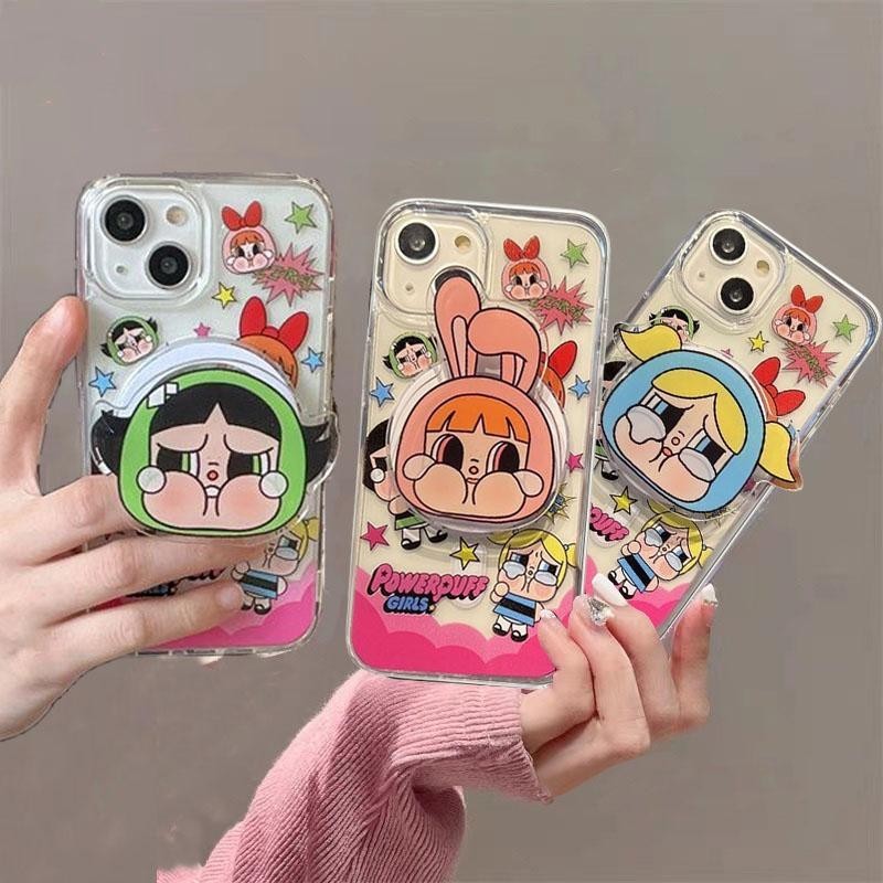 SAMSUNG เคสโทรศัพท์แม่เหล็กสําหรับsamsung Galaxy S22 S23 S24 Plus Ultra S23FE Powerpuff Girls POP MART Labubu Crybabyปลอกแม่เหล็กขาตั้งวงเล็บ