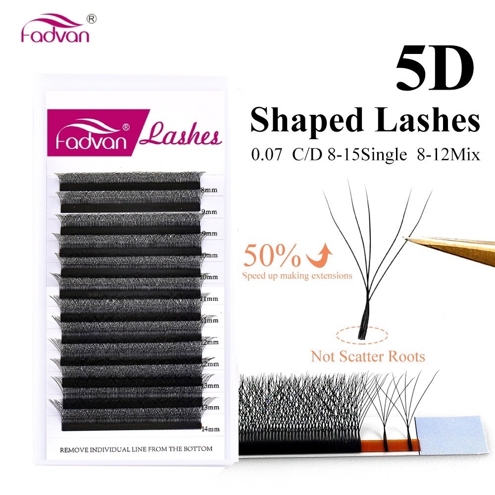 Fadvan 5D W รูปขนตา 0.07 C/D Faux Mink ธรรมชาติ Professional Soft Lashes