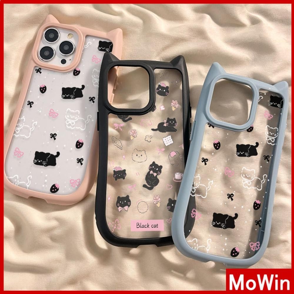 Mowin - สำหรับ iPhone 15 PRO MAX iPhone 11 กรณีหูแมวน่ารัก 2-in-1 อะคริลิคซิลิโคนกันกระแทก ลายแมวน้อยสีดำน่ารัก iPhone 14 13 PRO MAX 12 PRO MAX 11 XR XS 7 8 PLUS MAX XS XR