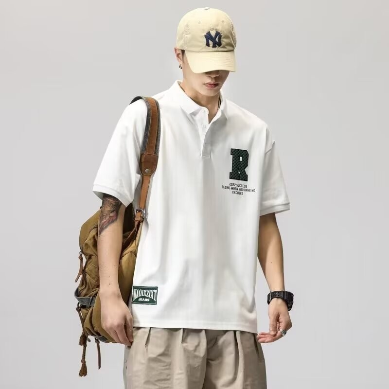 AUTU เสื้อโปโลแขนสั้นผู้ชายตัวอักษร R แฟชั่นแบรนด์ฤดูร้อนสไตล์เกาหลีอินเทรนด์ใหม่เข้ากันทั้งหมด