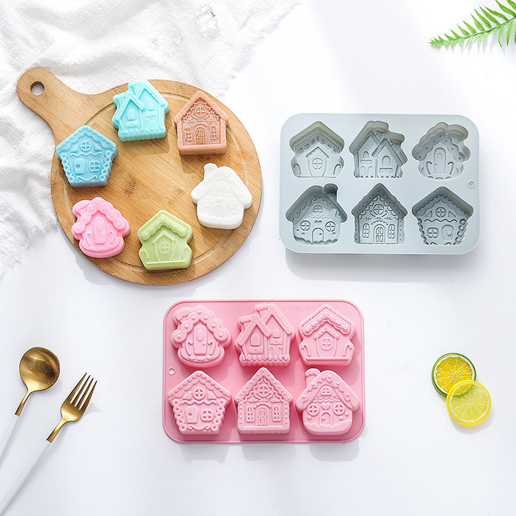 6ช่องบ้านการสร้างแบบจําลองซิลิโคนแม่พิมพ์ฝรั่งเศสมูสเค้กแม่พิมพ์บ้านสบู่แฮนด์เมดช็อคโกแลตแม่พิมพ์ข้าวพุดดิ้งแม่พิมพ์ ทําเอง อบ