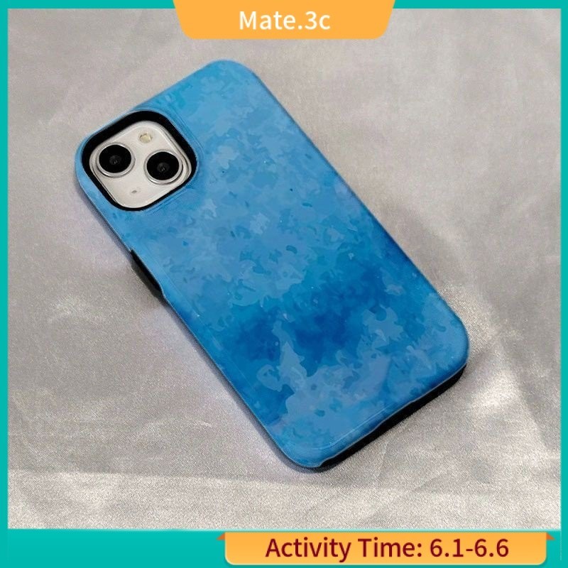 เคสโทรศัพท์มือถือ ฟิล์มสองชั้น ลายหมึก สีฟ้าวาว เรียบง่าย สําหรับ Iphone 14Pro 13 11 8BFJ