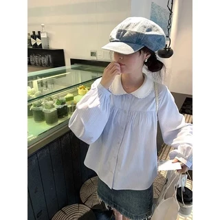 Shayne💛เสื้อเชิ้ต แขนยาว แถบ แฟชั่นสไตล์เรียบง่าย เวอร์ชั่นเกาหลี จัดส่งภายใน 24 ชั่วโมง
