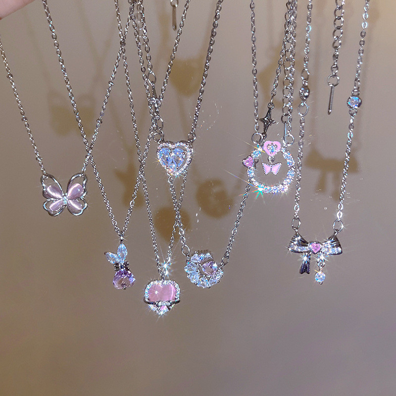 สีชมพูรักเพทายจี ้ สร ้ อยคอสาวสไตล ์ เกาหลีแฟชั ่ นเครื ่ องประดับอุปกรณ ์ เสริม