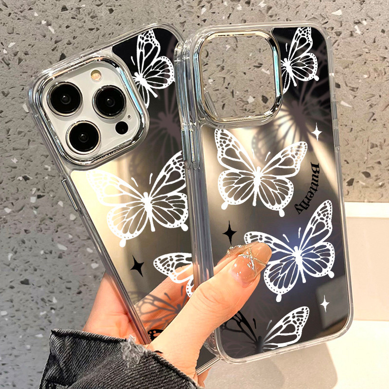 อ่อนนุ่มเคสโทรศัพท์มือถือกันกระแทก พร้อมกระจกสำหรับ for iPhone 11 13 15 Pro 12 14 Pro Max 13promax ซิลิโคน ปกการ์ตูน