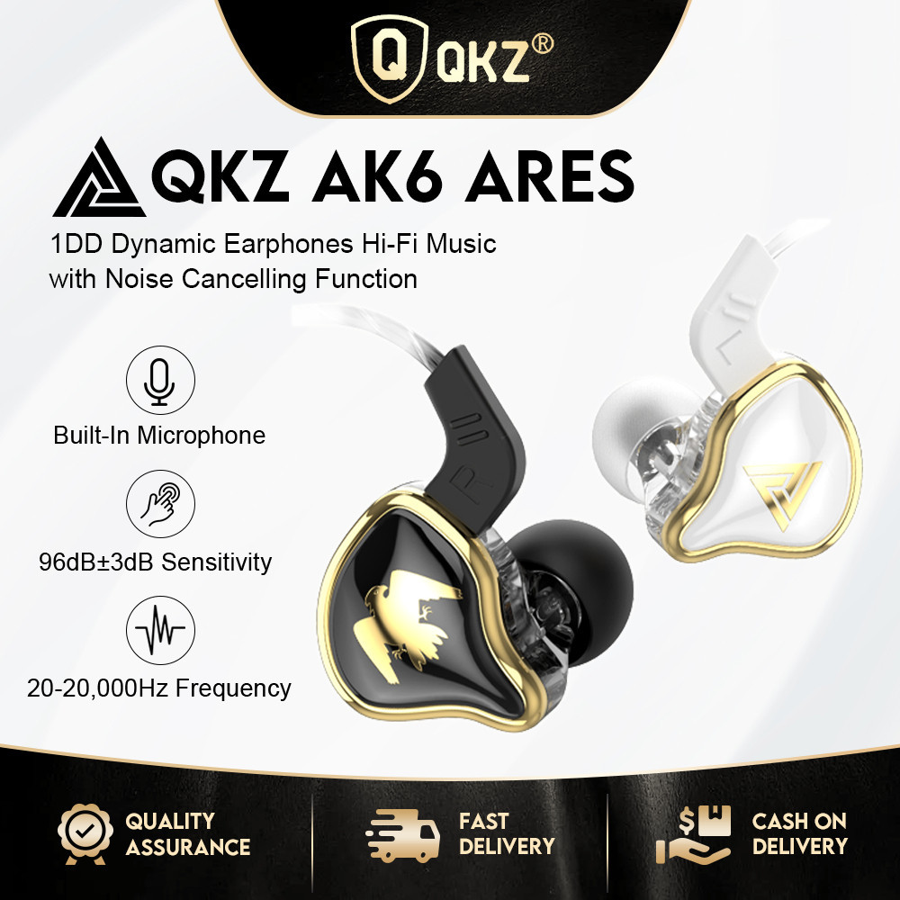 Qkz AK6 Ares หูฟังแบบมีสาย HIFI หูฟังกีฬาเสียงรบกวน Cancelling หูฟังพร้อมไมโครโฟน