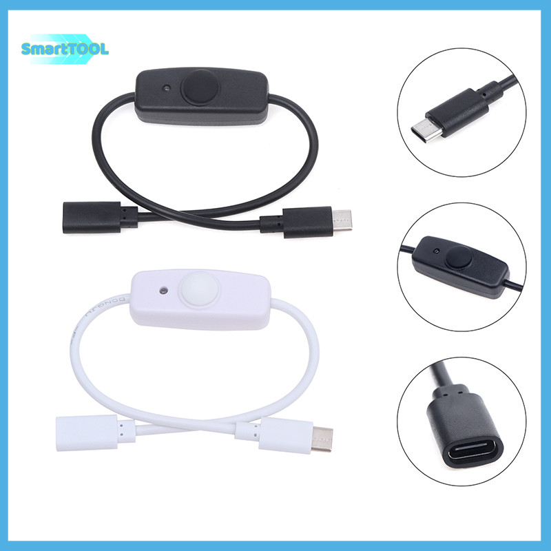 UTZN> USB Type C พร้อมปุ่มเปิด/ปิด 30 ซม. สายต่อชาร์จ Universal Type-C ใหม่