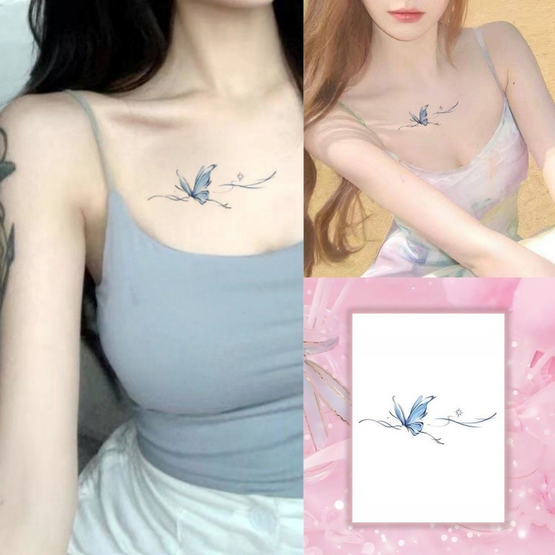 รอยสักลายผีเสื ้ อหางสีฟ ้ าน ่ ารักสาวแขนสักสติกเกอร ์ รอยสักกันน ้ ํายาวนาน 7 วันรอยสักปลอมชั ่ วคราว