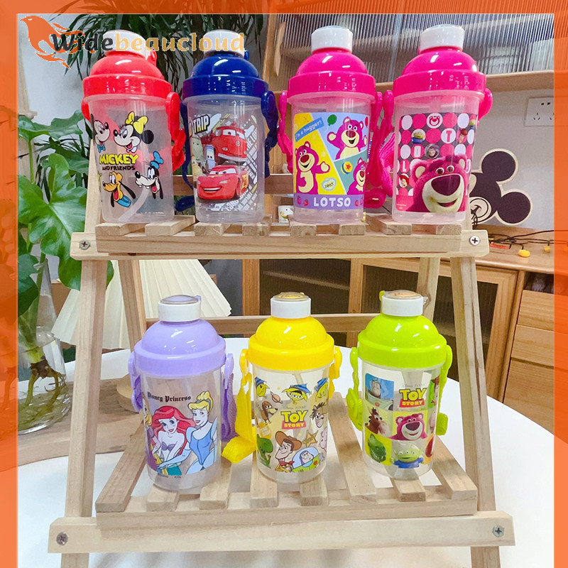 Widebeaucloud Disney การ์ตูนขวดน้ํา Mickey Minnie Toy Story Cars เด็กถ้วยน้ําพลาสติกถ้วยฟางแบบพกพาดื่มโดยตรงขวดของขวัญ Nice