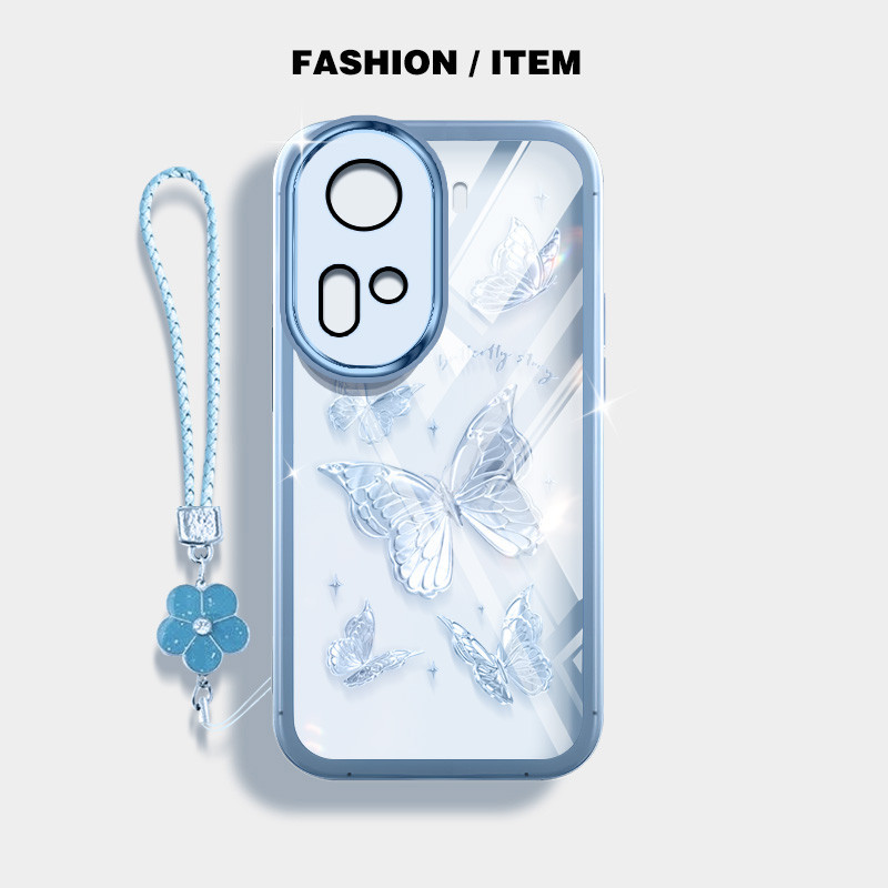 หรูหราผีเสื้อกันกระแทกเคสโทรศัพท์oppo Reno11 F Reno11 Pro 5G 11F F25 Pro 5Gปลอกโปร่งใสฝาครอบป้องกันด้วยเชือกแขวนดอกไม้