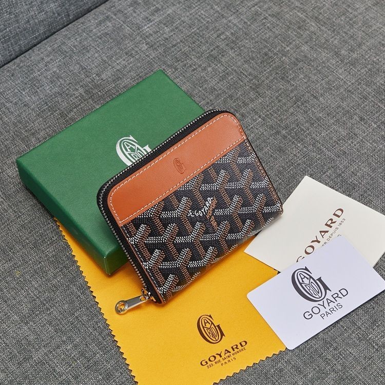 จัดส่งที่รวดเร็ว goyard รุ่นอัพเกรด Boutique goyard กระเป๋าสตางค์ซิปสั้นผู้ถือบัตรกระเป๋าหญิงฟันสุนั