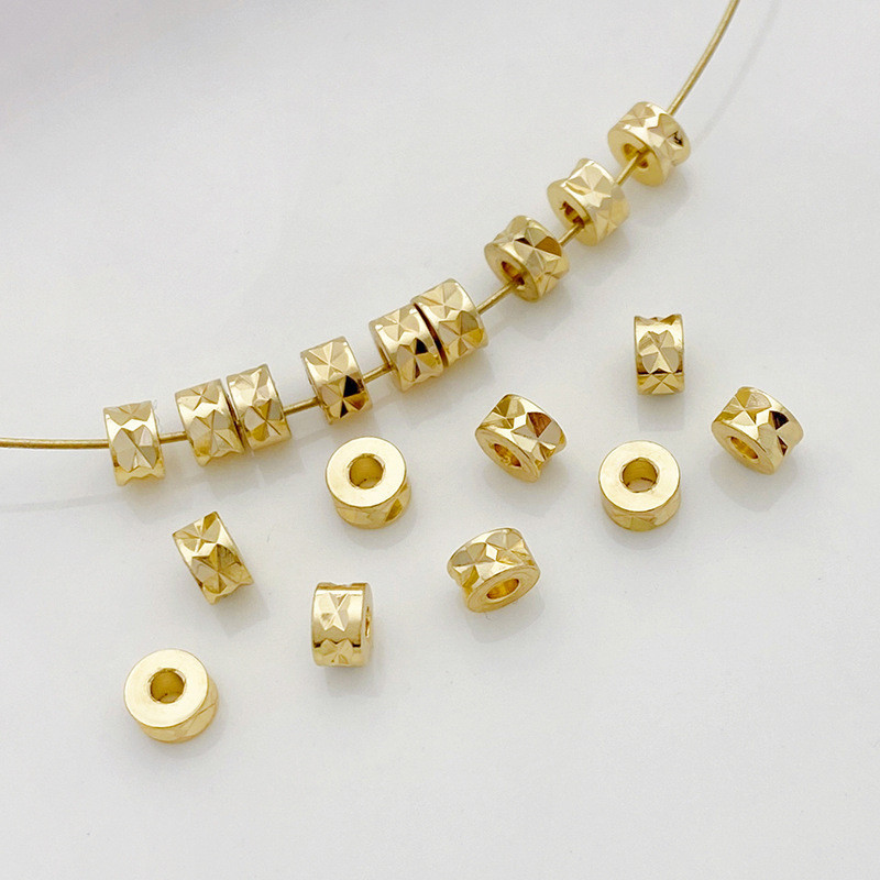 เคลือบสีทอง14K รักษาสีตัดใบหน้าลูกปัดกลมลูกปัดแยกลูกปัดหลวมสร้อยข้อมือ DIY สร้อยข้อมือสร้อยคออุปกรณ์เสริมวัสดุ