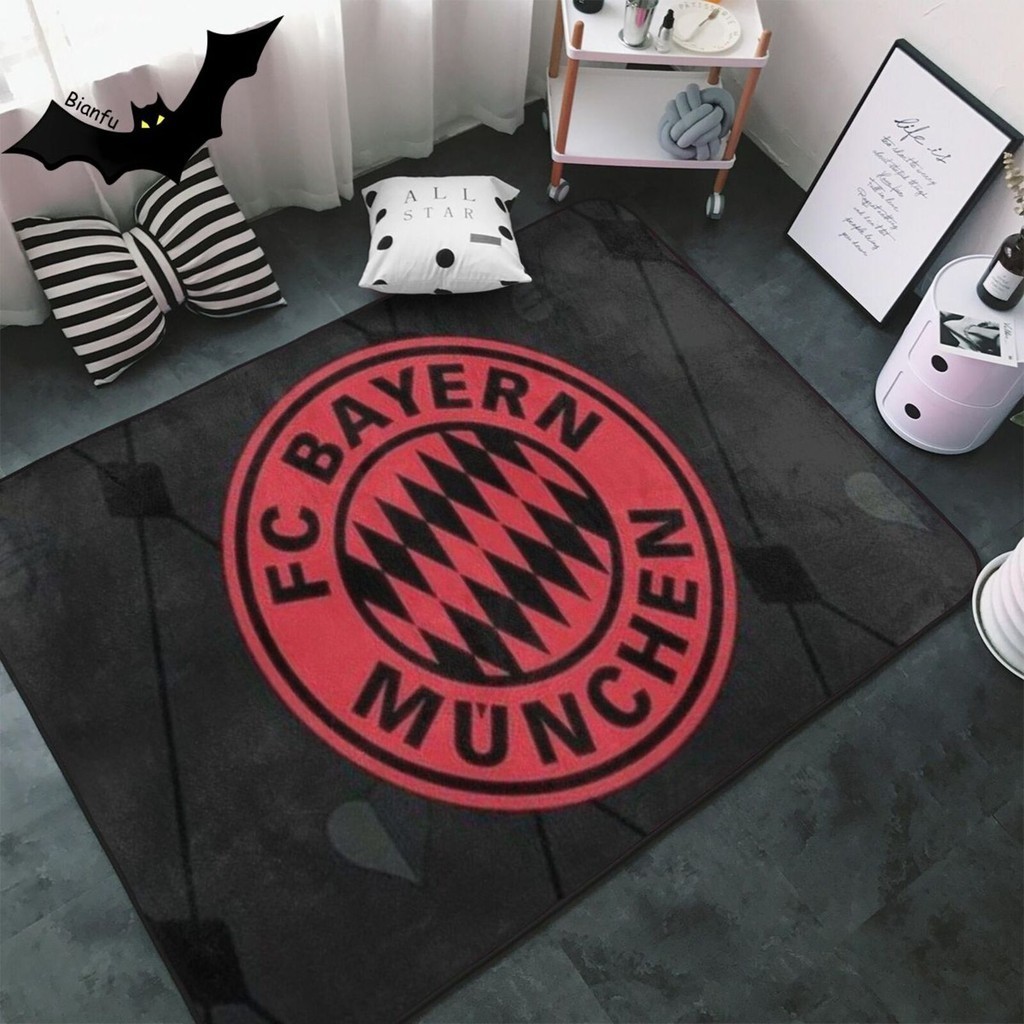 พรมขนาดใหญ่.FC Bayern Munich แบบโยน ขนาด 60x39 นิ้ว นุ่มสบาย และกันลื่นสำหรับใช้ภายในบ้าน