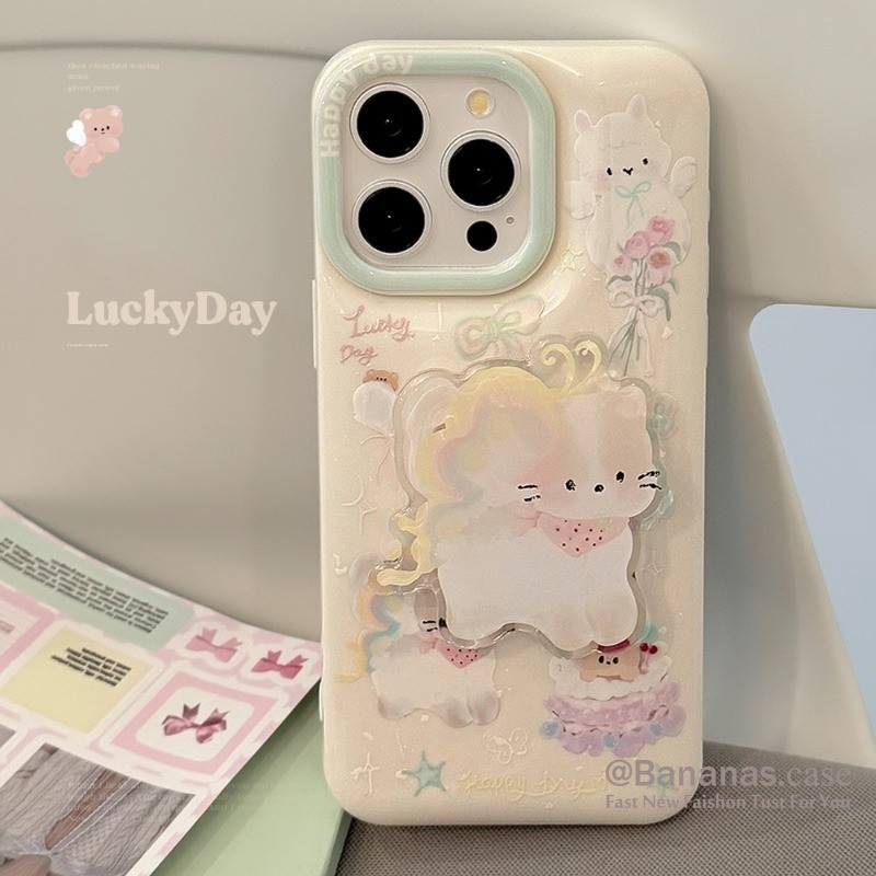 Iphone 15 14 13 12 11 Pro Max X Xr Xs Max 7 8 Plus SE2020 เคสโทรศัพท์น่ารักฤดูร้อน Mint สีเขียว Cat + ขาตั้งปกอ่อน