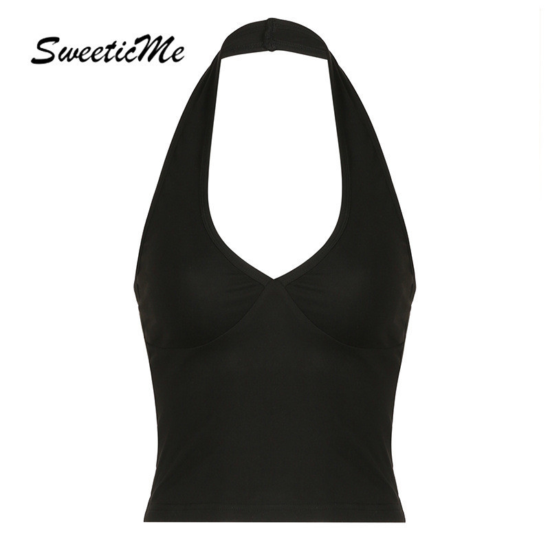 SweeticMe แฟชั่นใหม่ของผู้หญิงสลิมฟิตสีทึบเชือกแขวนคอสาเหตุทุกการแข่งขันเสื้อกล้ามสายเดี่ยว