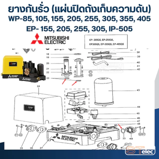 #A6 ยางกันรั่ว(แผ่นปิดถังเก็บความดัน), ยางกันรั่ว(ท่อส่งน้ำ) ปั้มน้ำ มิตซู WP-85, WP-105, WP-155, WP-205, WP-255 Pn.H...