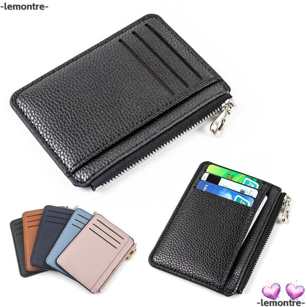 Lemontre กระเป๋าสตางค์ หนัง PU ใบเล็ก มีซิป สองด้าน บางพิเศษ สําหรับใส่บัตร ของขวัญ นามบัตร สําหรับผู้ชาย และผู้หญิง