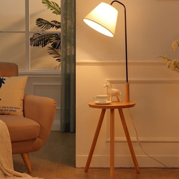 โคมไฟตั้งพื้น พร้อมโต๊ะวางไม้ แถมหลอดไฟ LEDสามสี โคมไฟIKEA