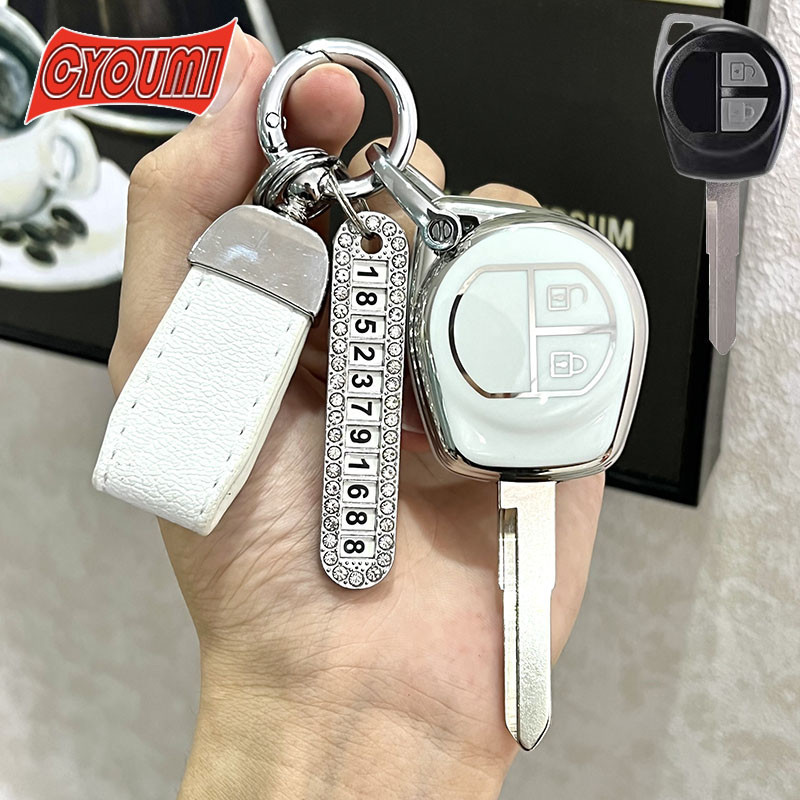 สําหรับ Suzuki Ciaz Swift Liana Ertiga Celerio Otto Jimny Tianyu SX4 Alto Jimny Silver Leather Car Case Cover พวงกุญแจ