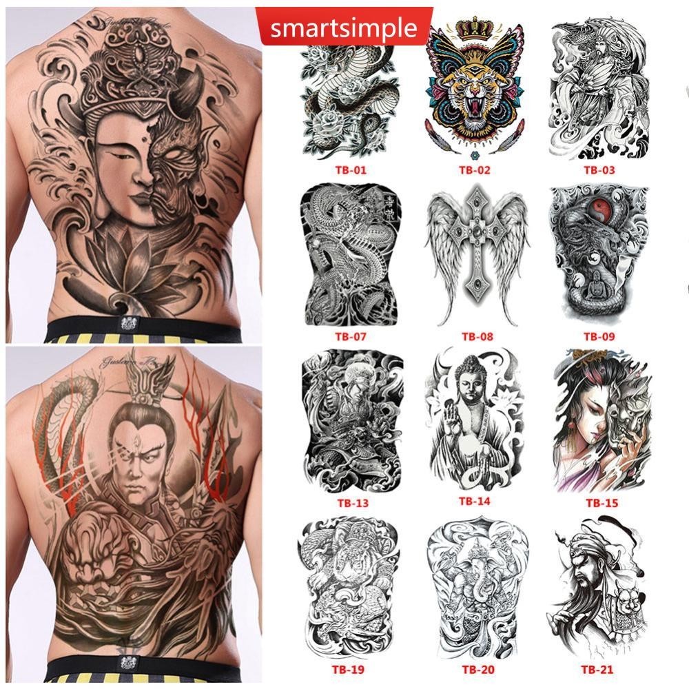 สมาร์ทซิมเพิล 1แผ่นใหญ่ขนาดใหญ่เต็มหลังหน้าอกสักขนาดใหญ่สติกเกอร์รอยสักปลาหมาป่าเสือมังกรกันน้ําชั่วคราวแฟลชสัก วัณโรค001-026 ข7พี1